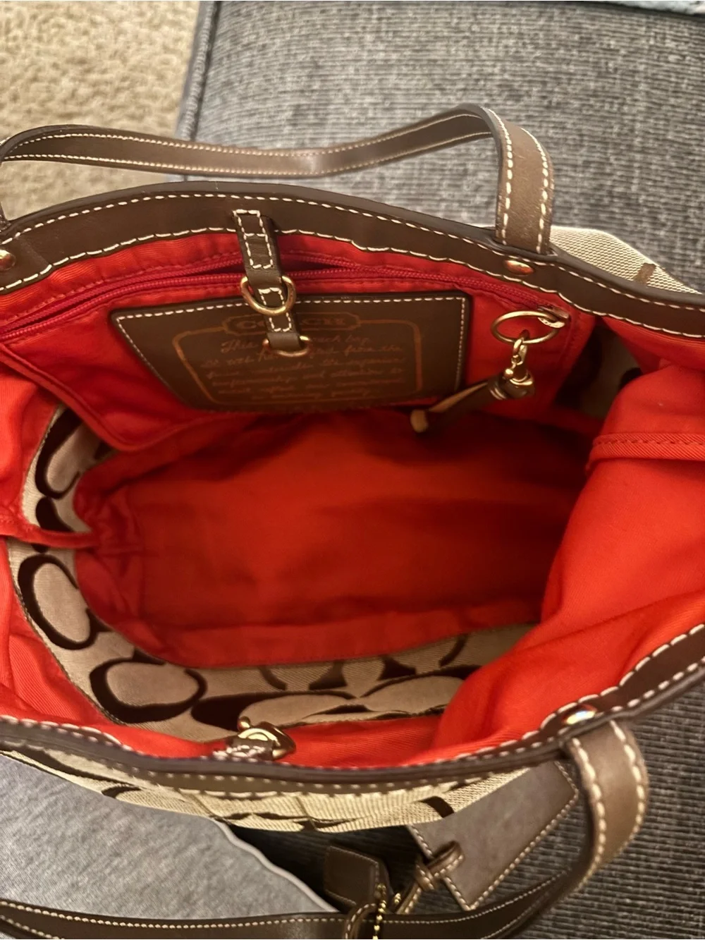Coach Signature Stripe Tote 10124 Classic Brown Tan Orange